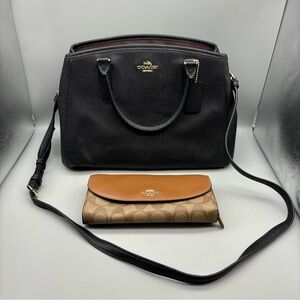 Coach Margot Carryall Purse Black Leather Gold Hardware & Slim Envelope Wallet